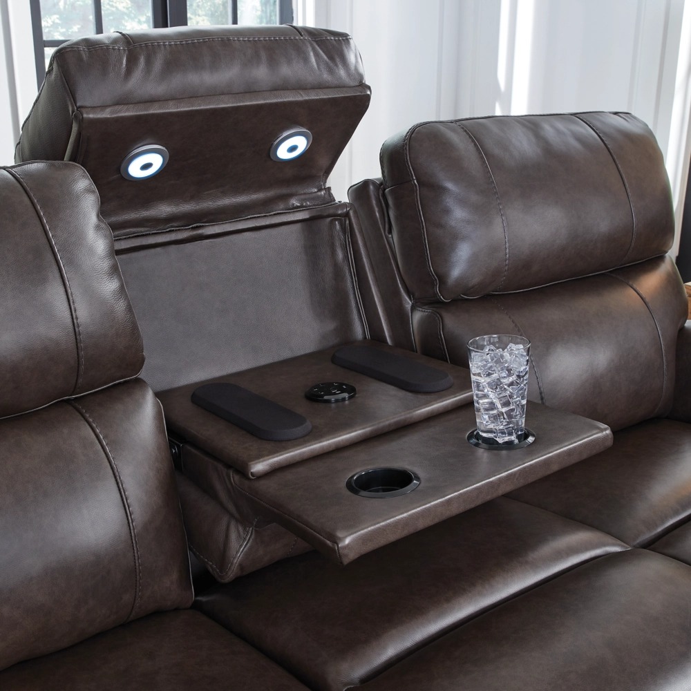 Crossplex Leather/PVC Power Reclining Sofa w/Adjustable Headrests