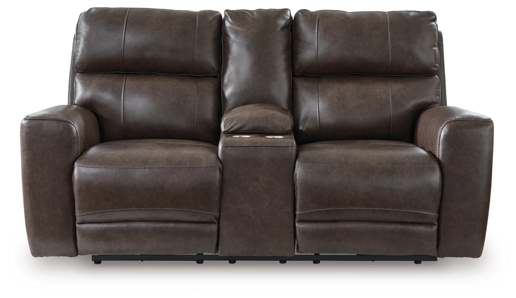 Crossplex Leather/PVC Power Reclining Loveseat w/Console & Adjustable Headrests