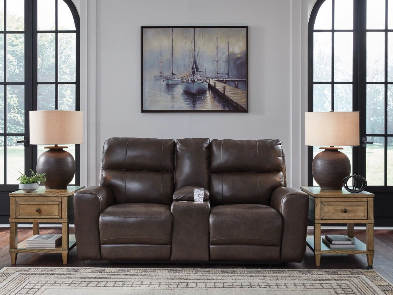 Crossplex Leather/PVC Power Reclining Loveseat w/Console & Adjustable Headrests