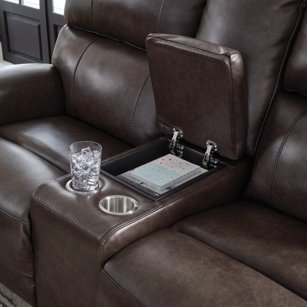 Crossplex Leather/PVC Power Reclining Loveseat w/Console & Adjustable Headrests