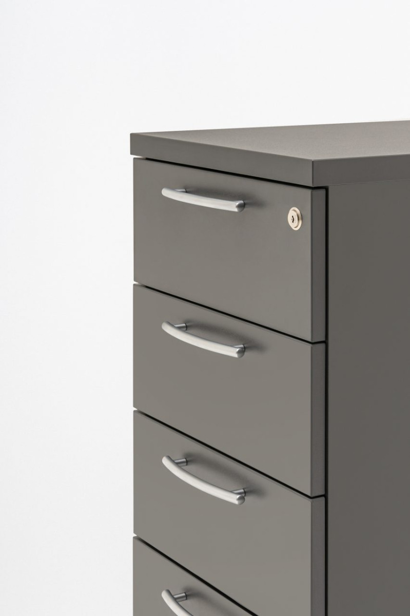Basic Office D31.5" Lockable Pedestal w/Top Plate, 4 Drawers & Pencil Tray
