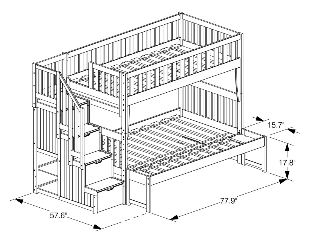 Night & Day Peppermint Wood Bunk Bed, Twin/Full Size