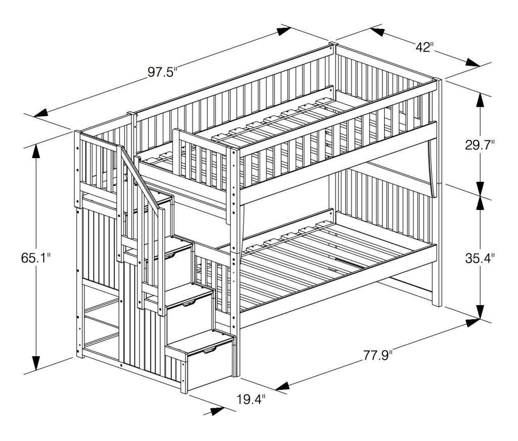 Peppermint Wood Bunk Bed, Twin/Twin Size