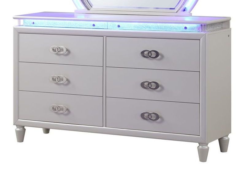 Galaxy Home Perla 6-Drawer Veneer Dresser w/LED Lighting, Milky White