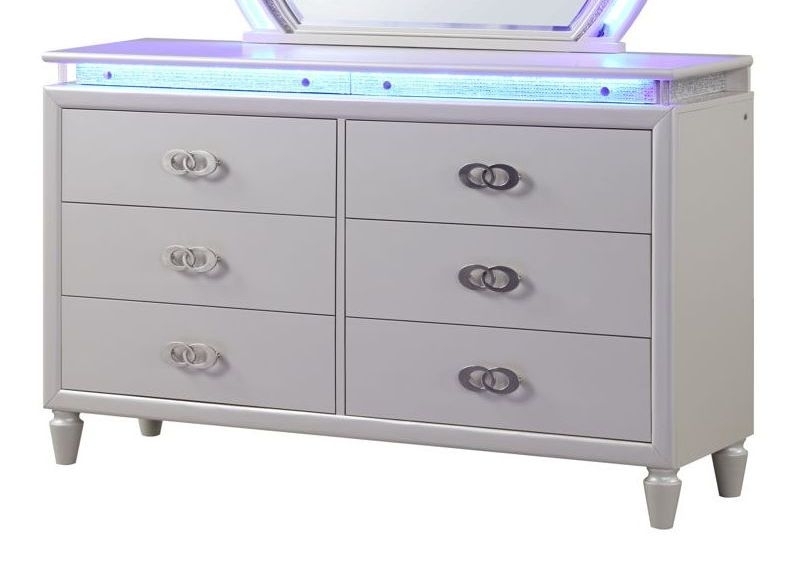 Espejo de tocador LED de 6 cajones: almacenamiento