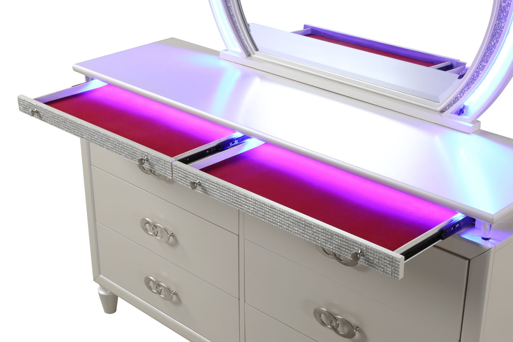 Perla 6-Drawer Wood Veneer Dresser with LED Lighting