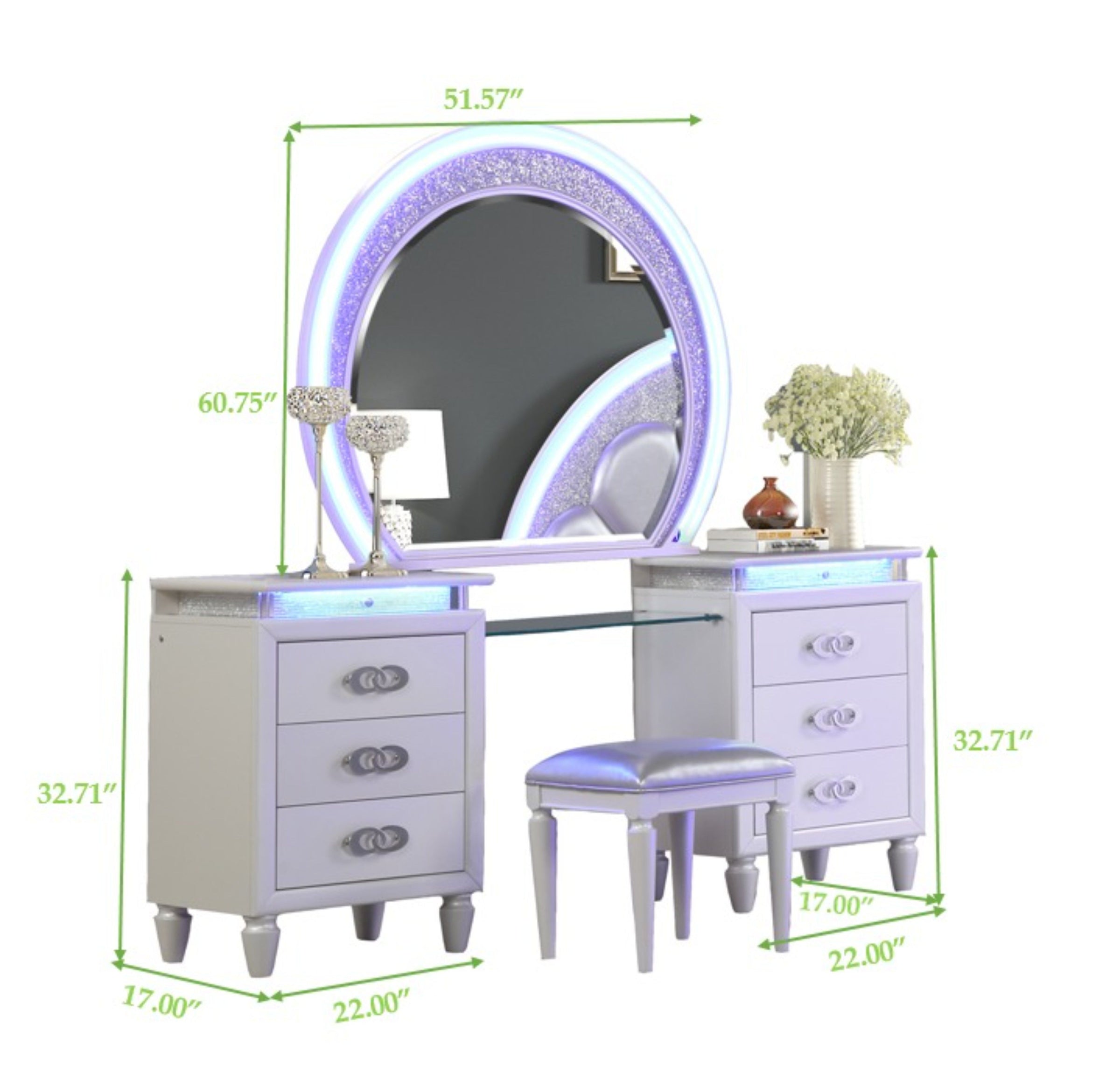 Perla 6-Drawer Wood Veneer Vanity with LED Lighting