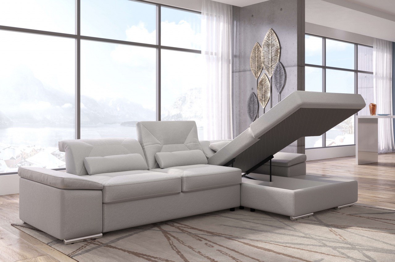Alpine X Fabric L-Shaped Sectional Sofa with Sleeper & Storage