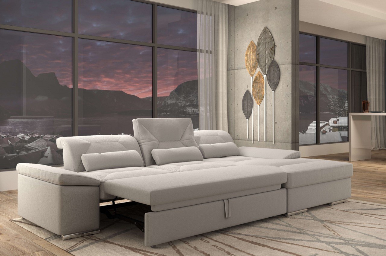 Alpine X Fabric L-Shaped Sectional Sofa with Sleeper & Storage