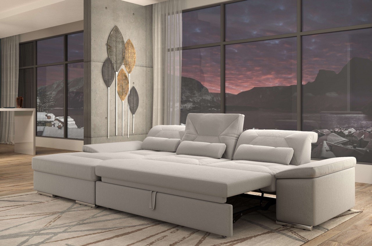 Alpine X Fabric L-Shaped Sectional Sofa with Sleeper & Storage