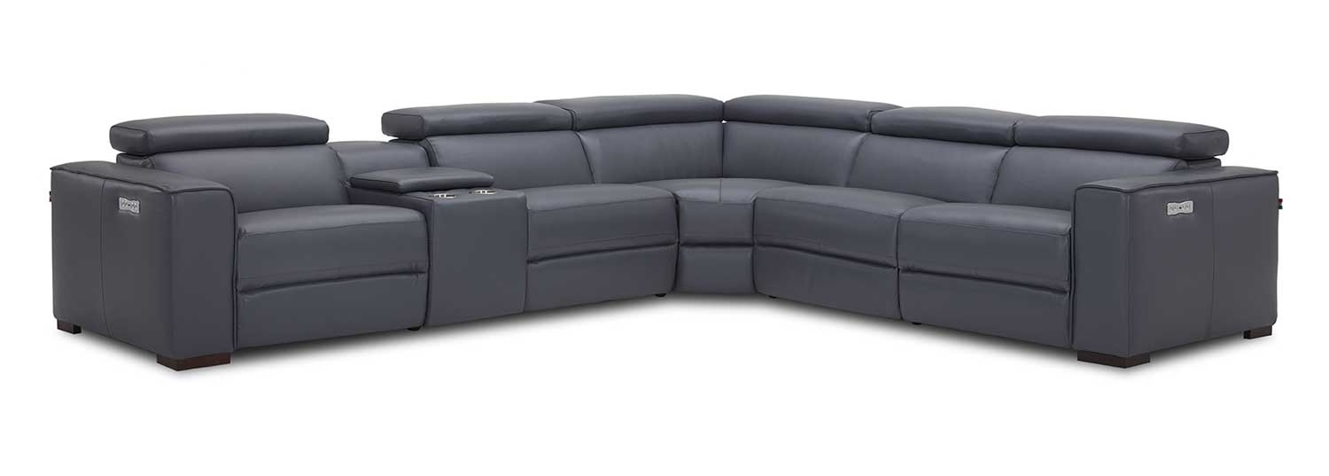 Picasso Power Motion Sectional Sofa in Blue Grey Leather