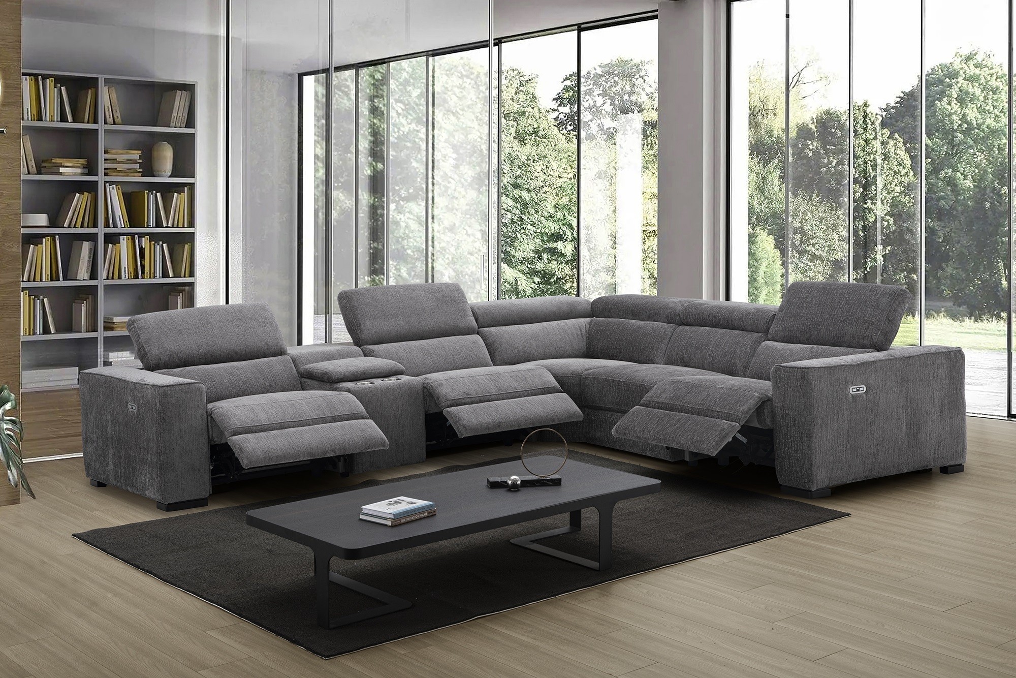 Picasso Power Motion Sectional Sofa in Dark Gray Fabric by J&M [JMSS-Picasso Dark Gray