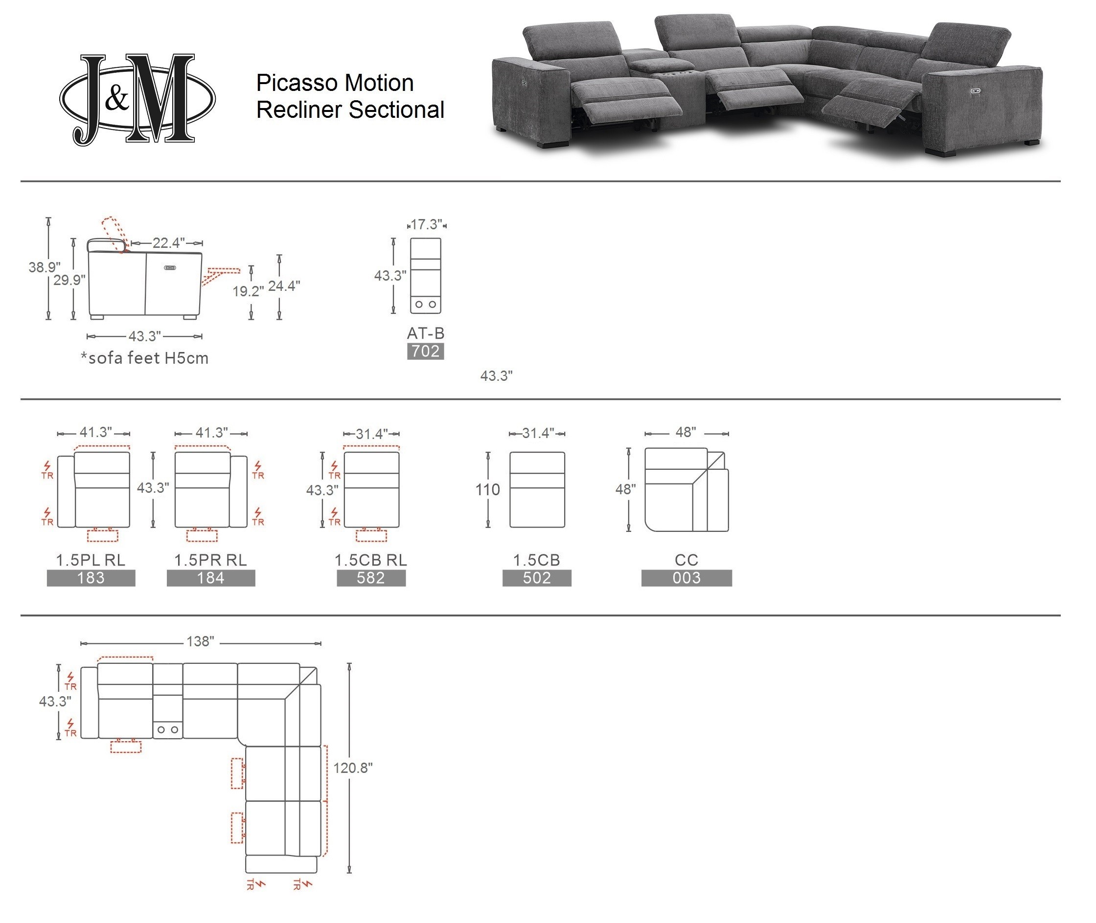 Picasso Dark Grey Leather Power Reclining Sectional