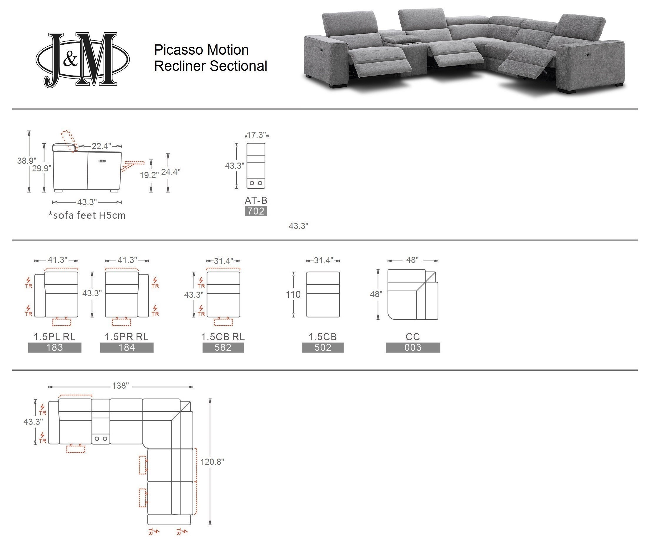Picasso 6Pc Fabric Motion Sectional Sofa