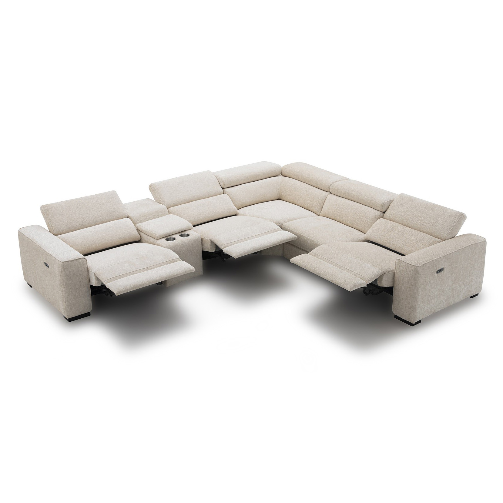 Jennifer Italia Incanto 4-Seater L-Shaped Leather/Fabric Motion Sectional - Fabric / Sand