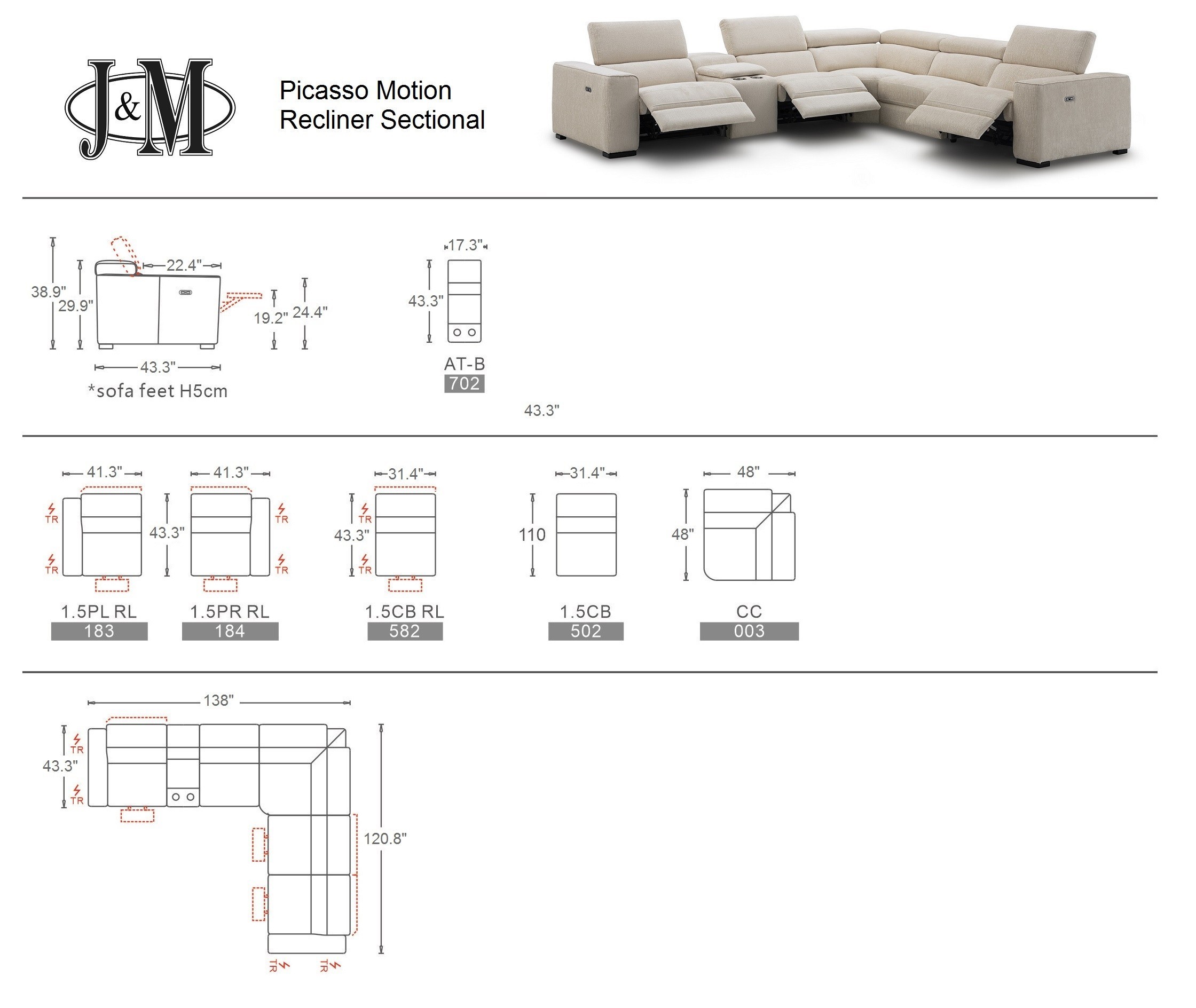 Picasso Motion Sectional in Silver Grey | J&M Furniture