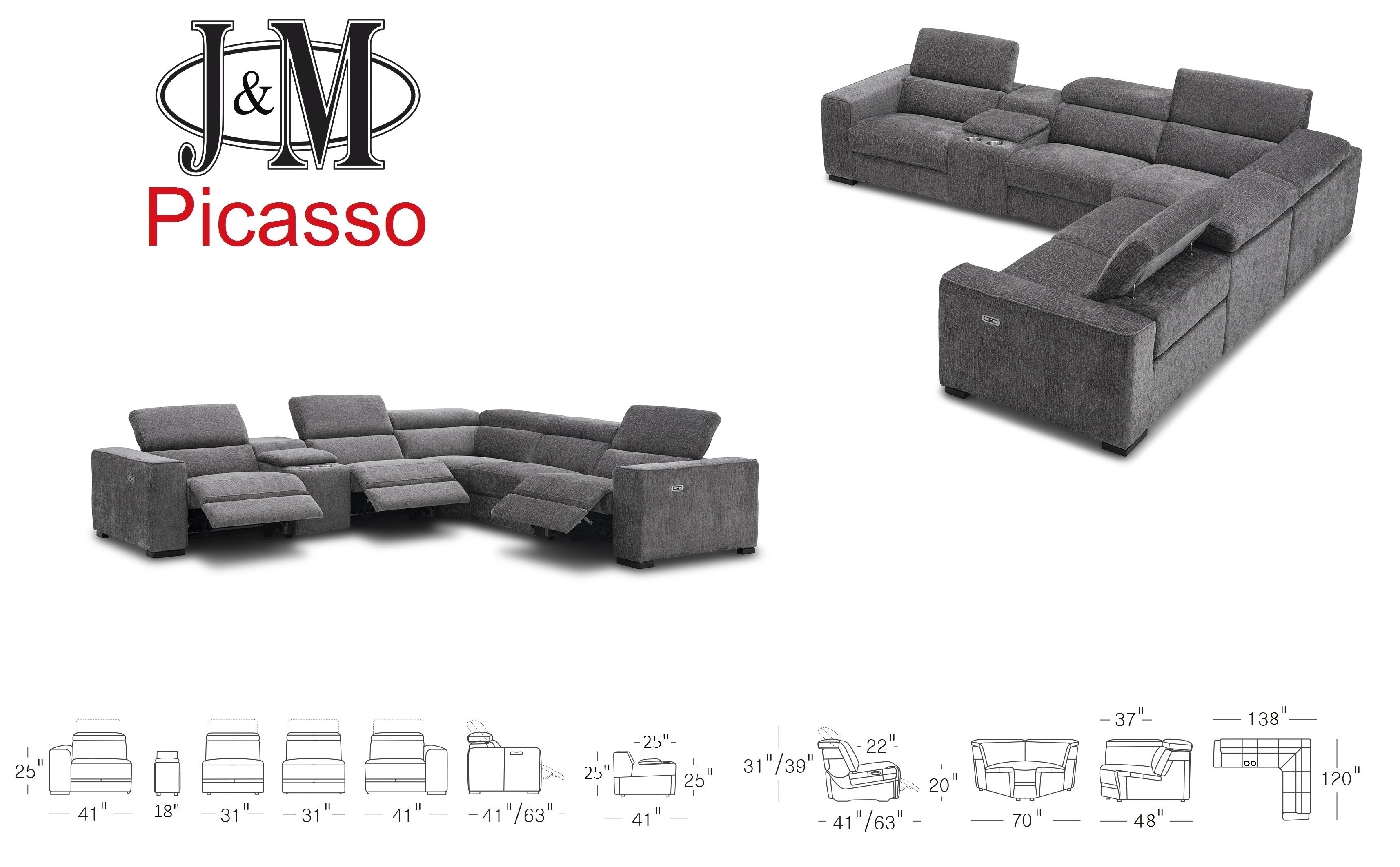 Picasso 6 Pcs Motion Sectional Light Gray