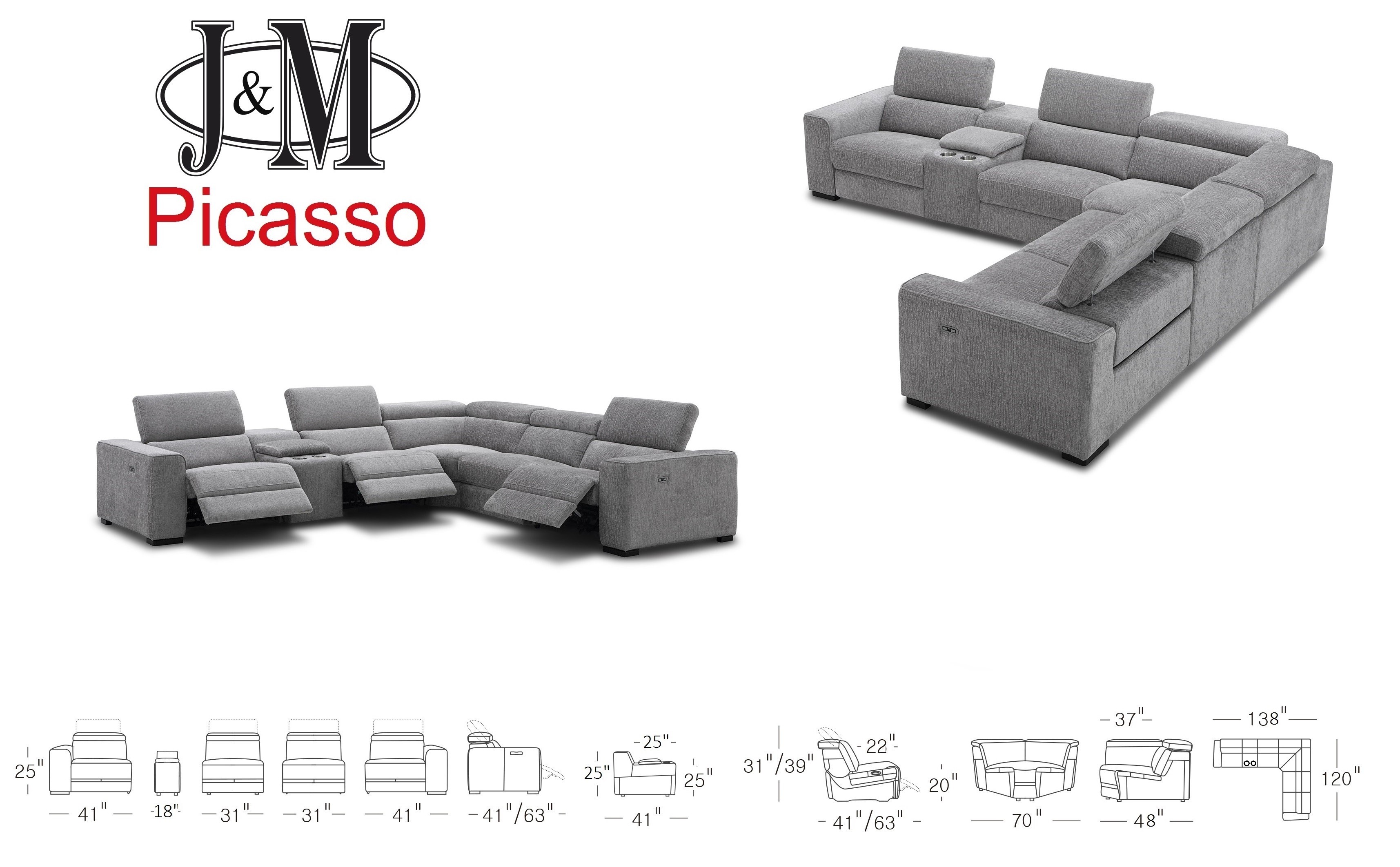 Picasso 6Pc Fabric Motion Sectional Sofa