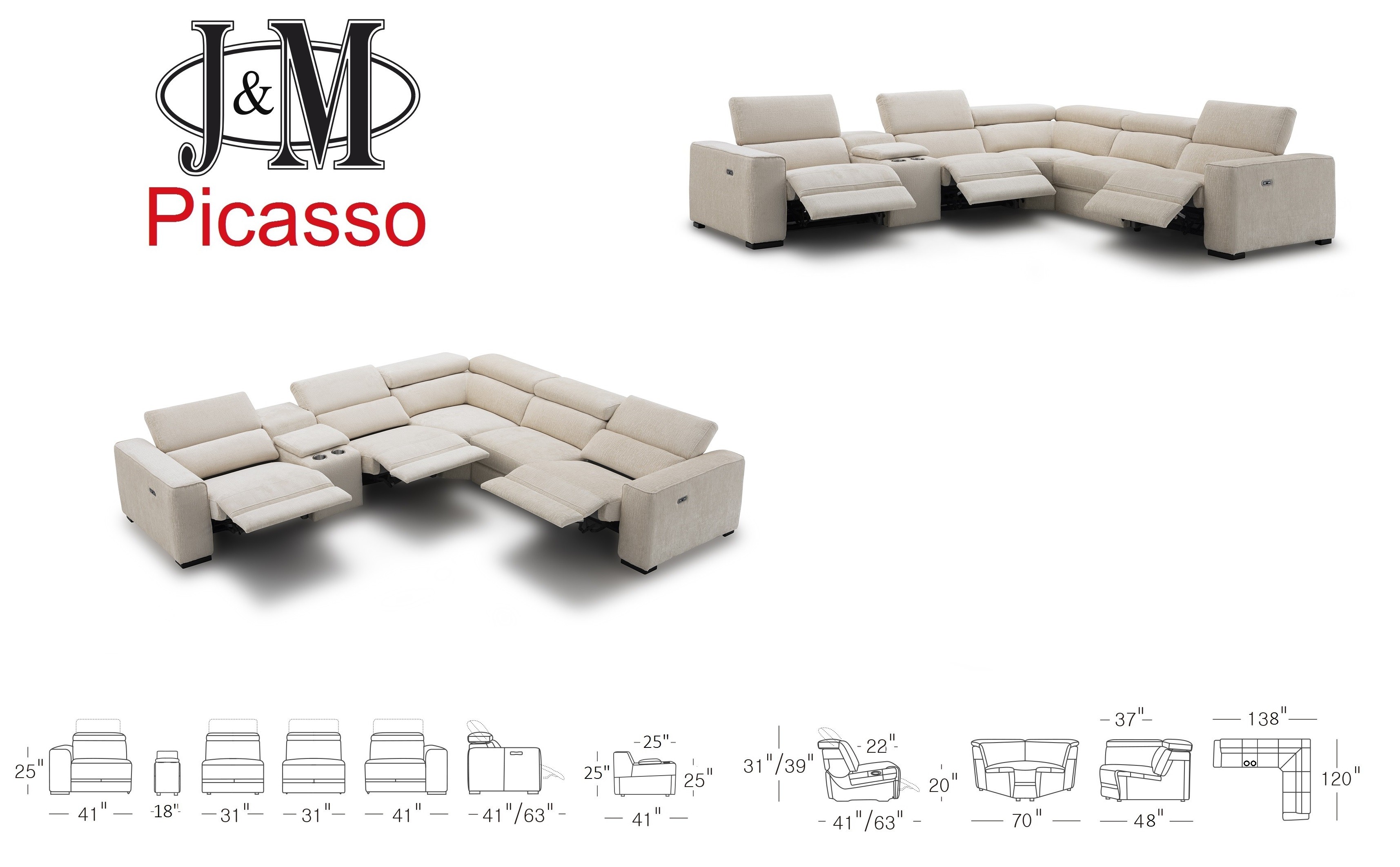 J&M Furniture - Picasso 6Pc Fabric Motion Sectional Sofa In Sand - 19965-S