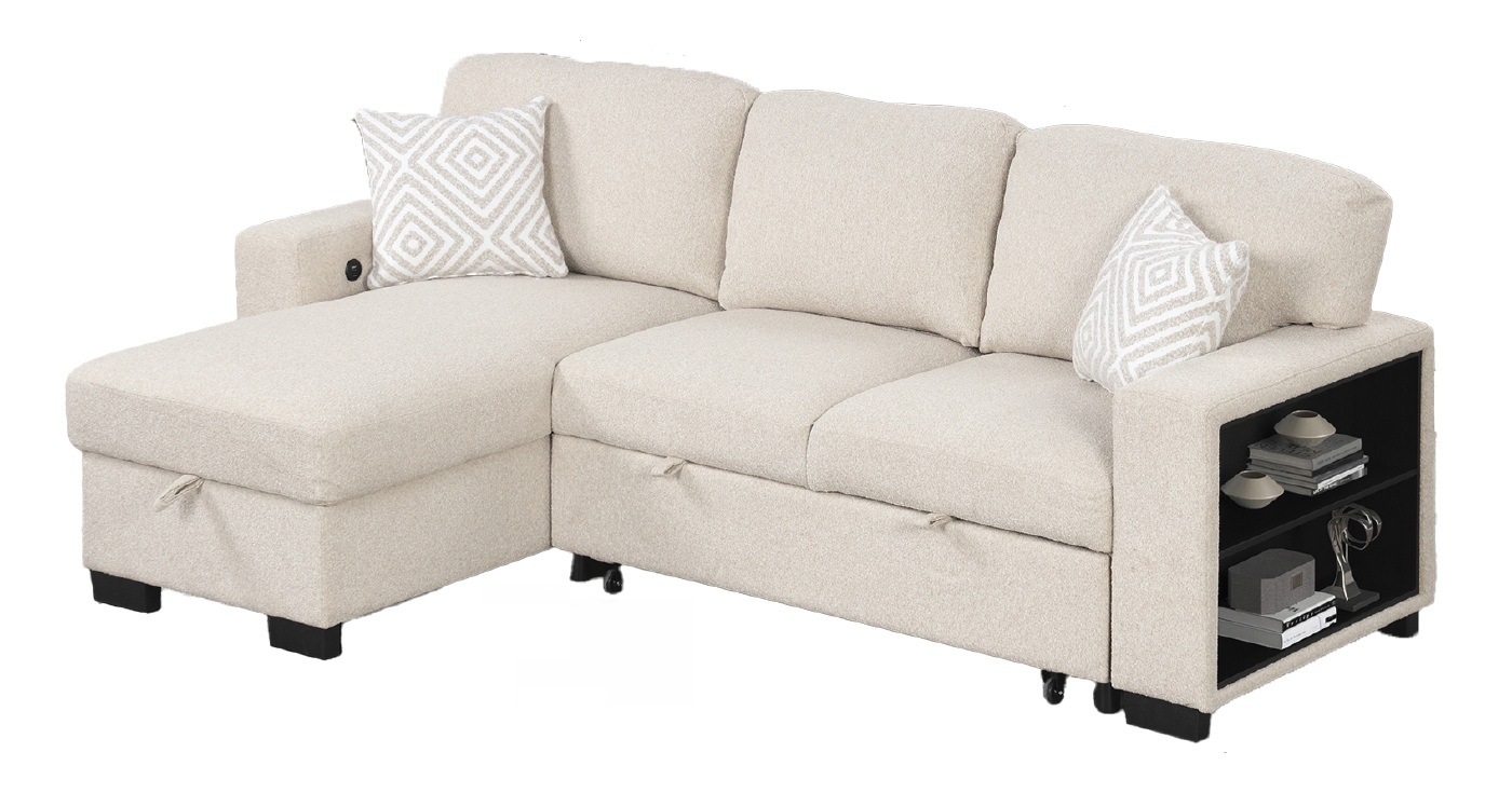 Pinto Reversible Sleeper Sectional with Storage wood and Velvet Material