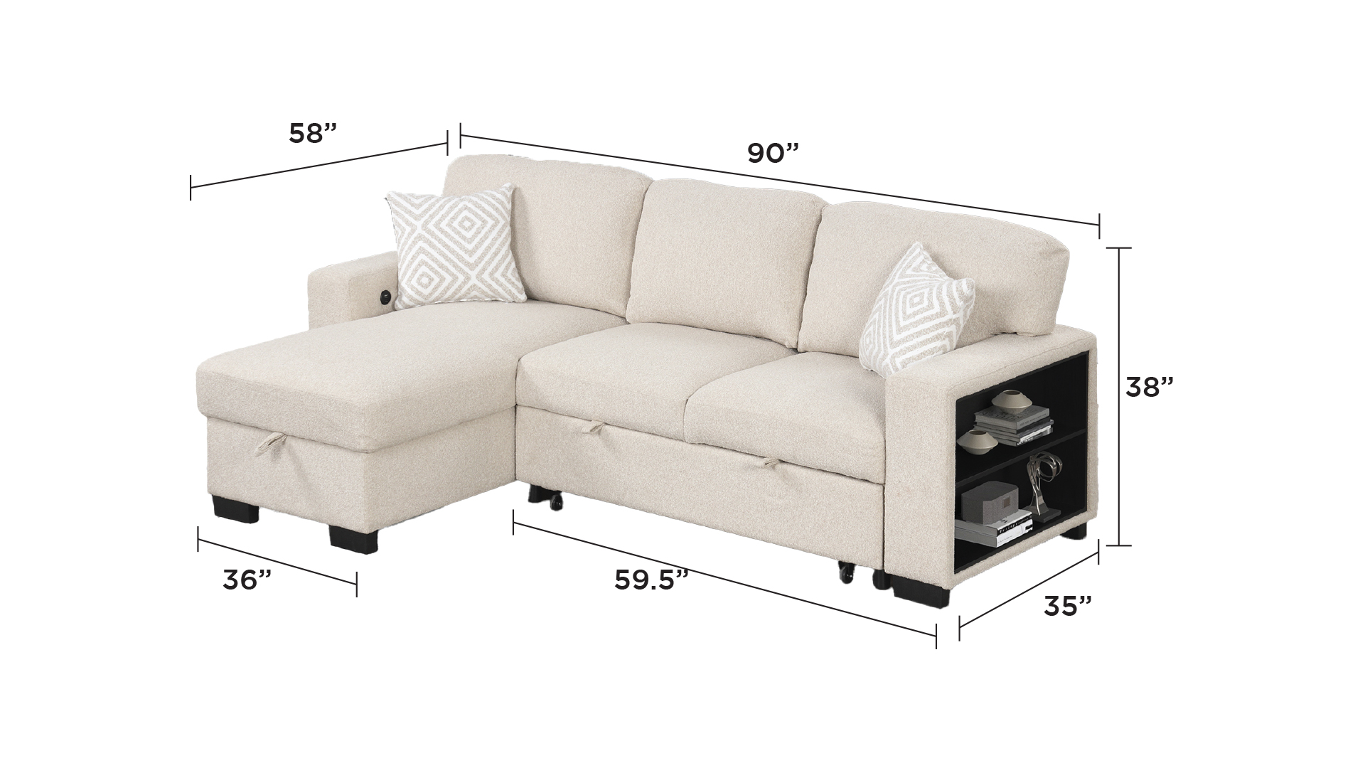 Pinto Reversible Sleeper Sectional with Storage 