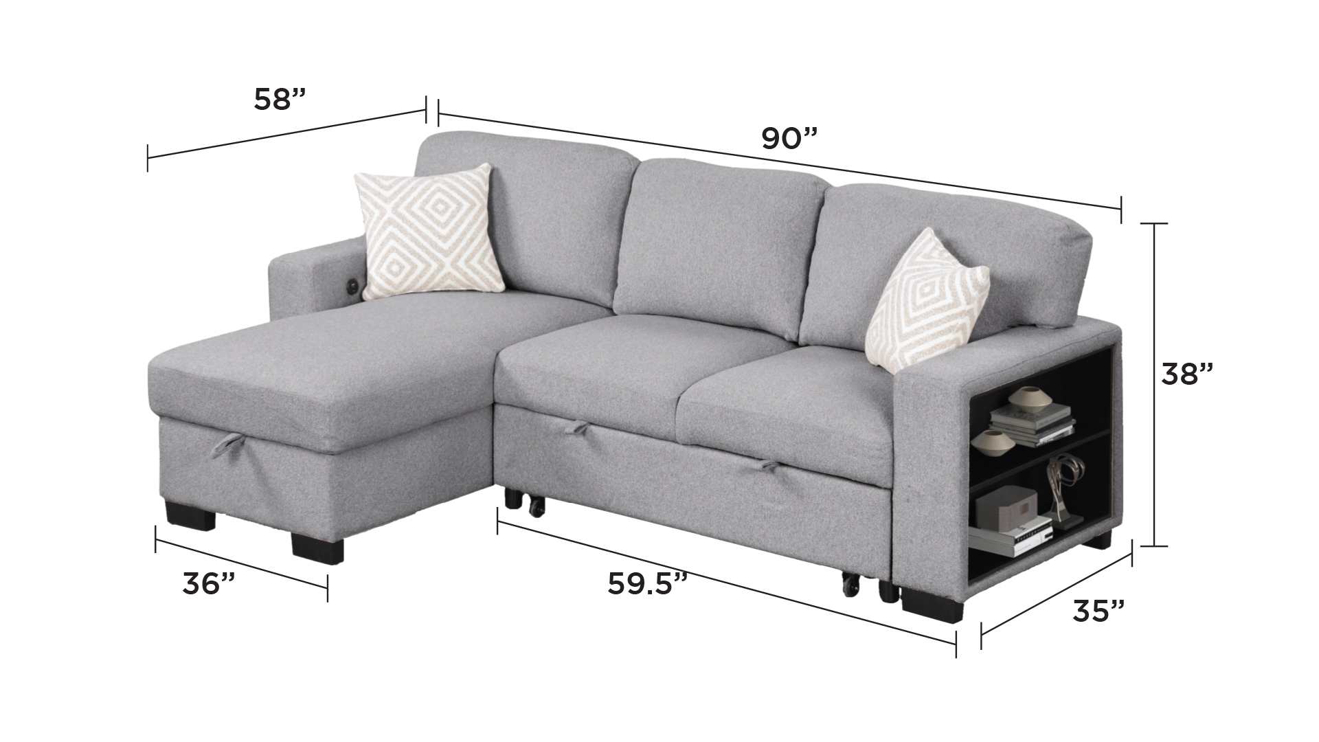 Pinto Modern Fabric Reversible Sleeper Sectional