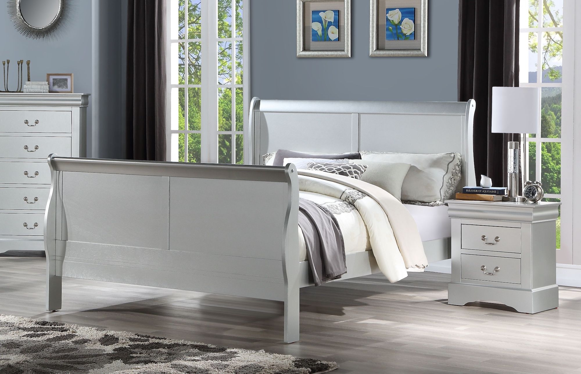 Louis Philippe III Sleigh Bed, King Size