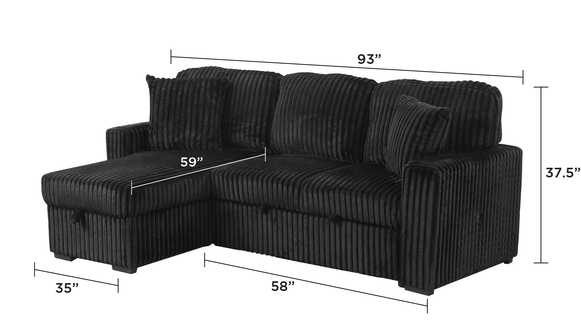 Plush Velvet L-Shaped Sectional Storage Sofa w/USB