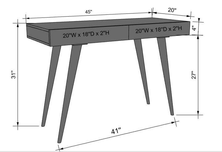 Pratt 45" Mid-century Modern Office Hardwood Desk