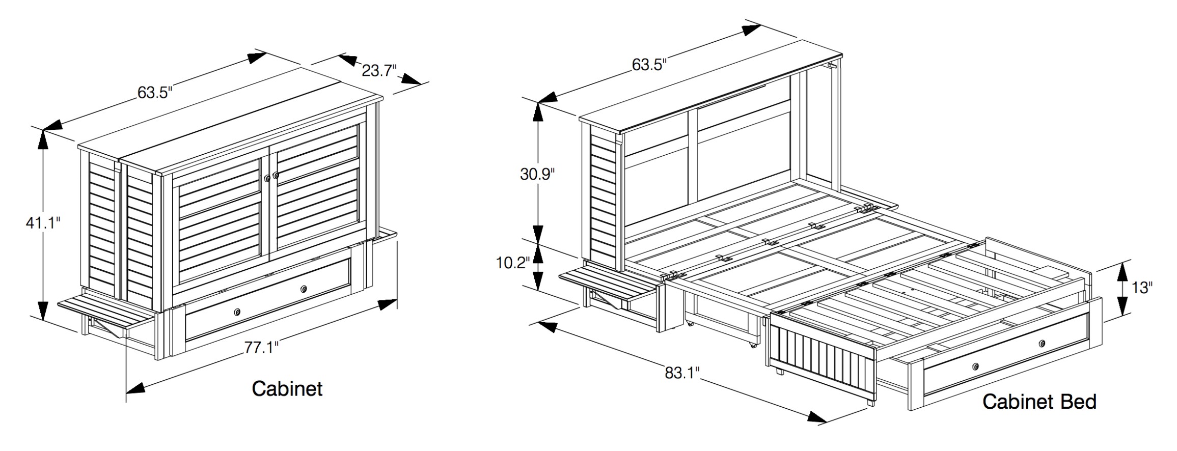 Poppy Wood Murphy Cabinet Bed w/Mattress
