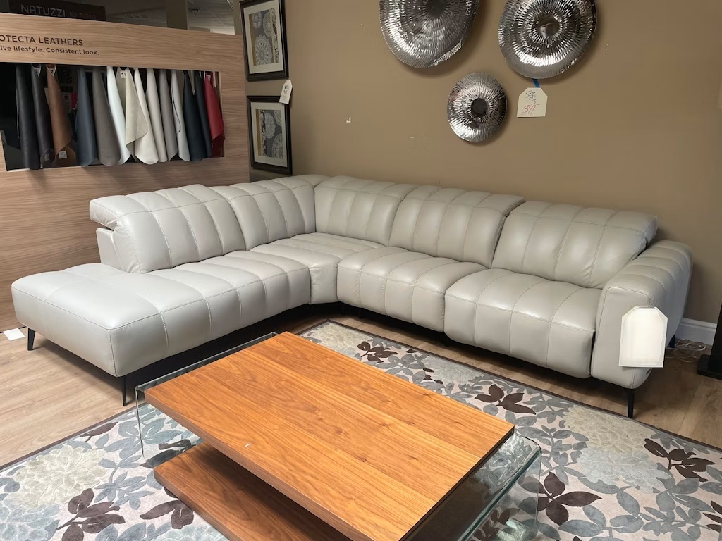 Portento Fabric/Leather L-Shaped Sectional Sofa, Comp 1