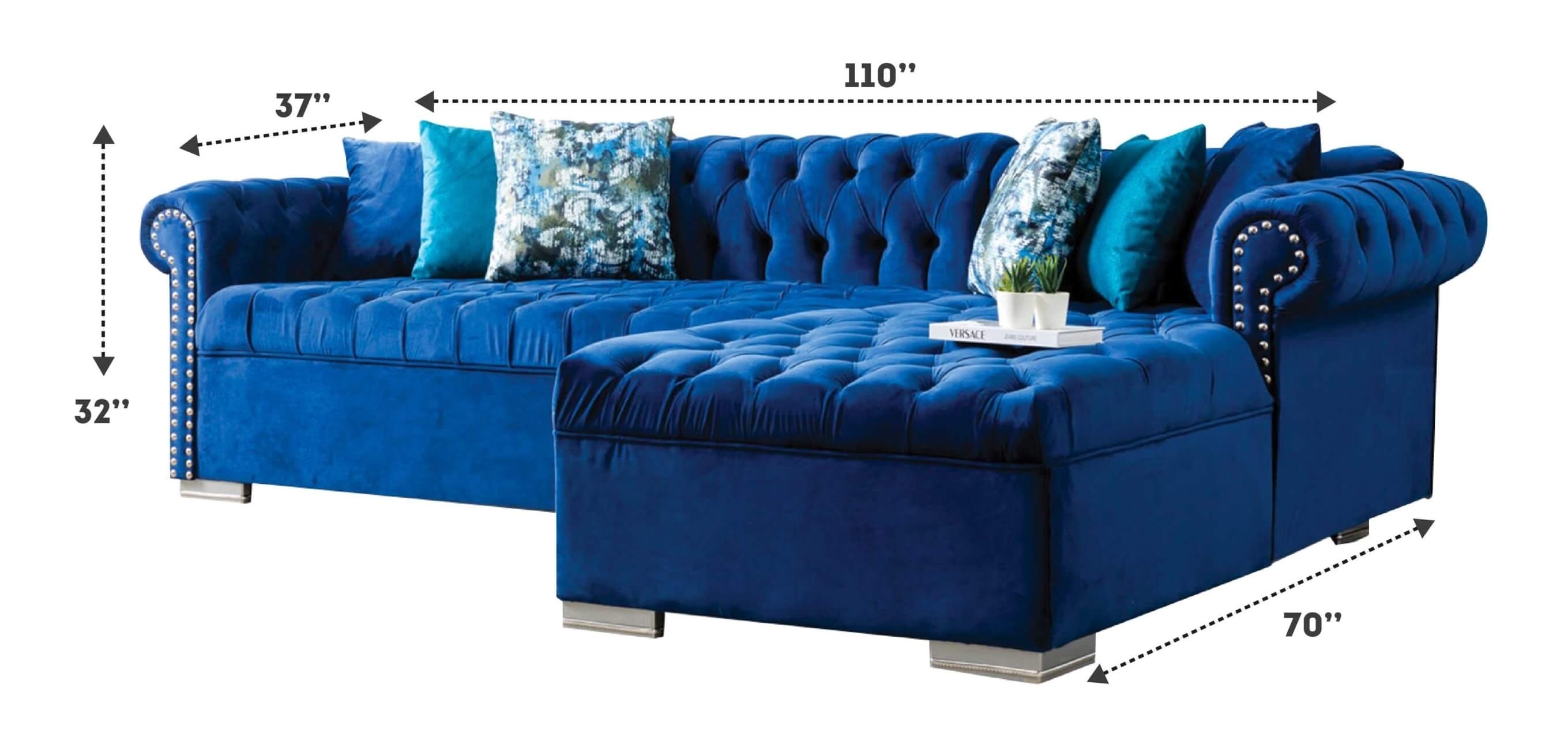 Porto Tufted Velvet Sectional Sofa w/ Right Facing Chaise