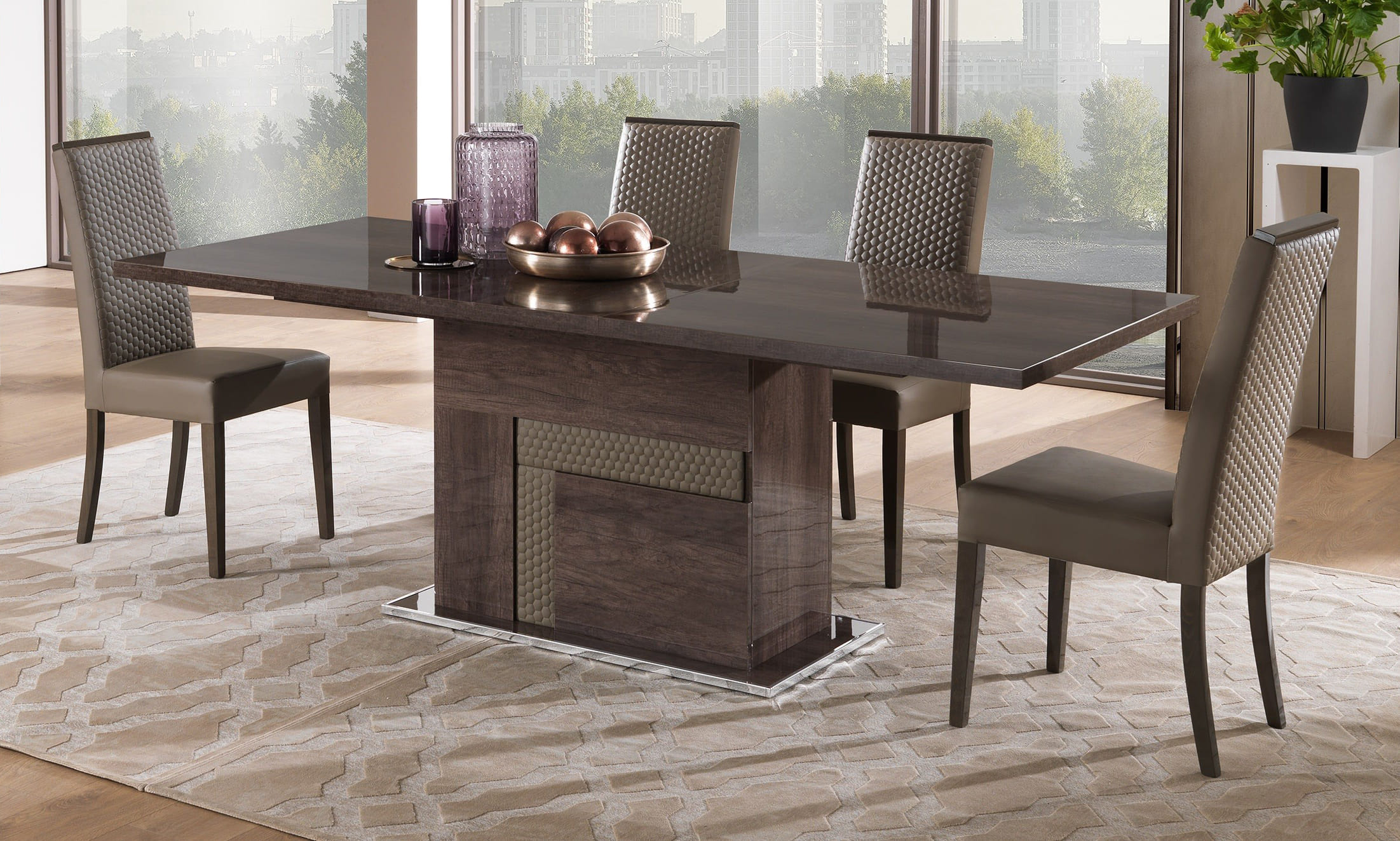 Portofino Wood Veneer/Leatherette Extendable Dining Set
