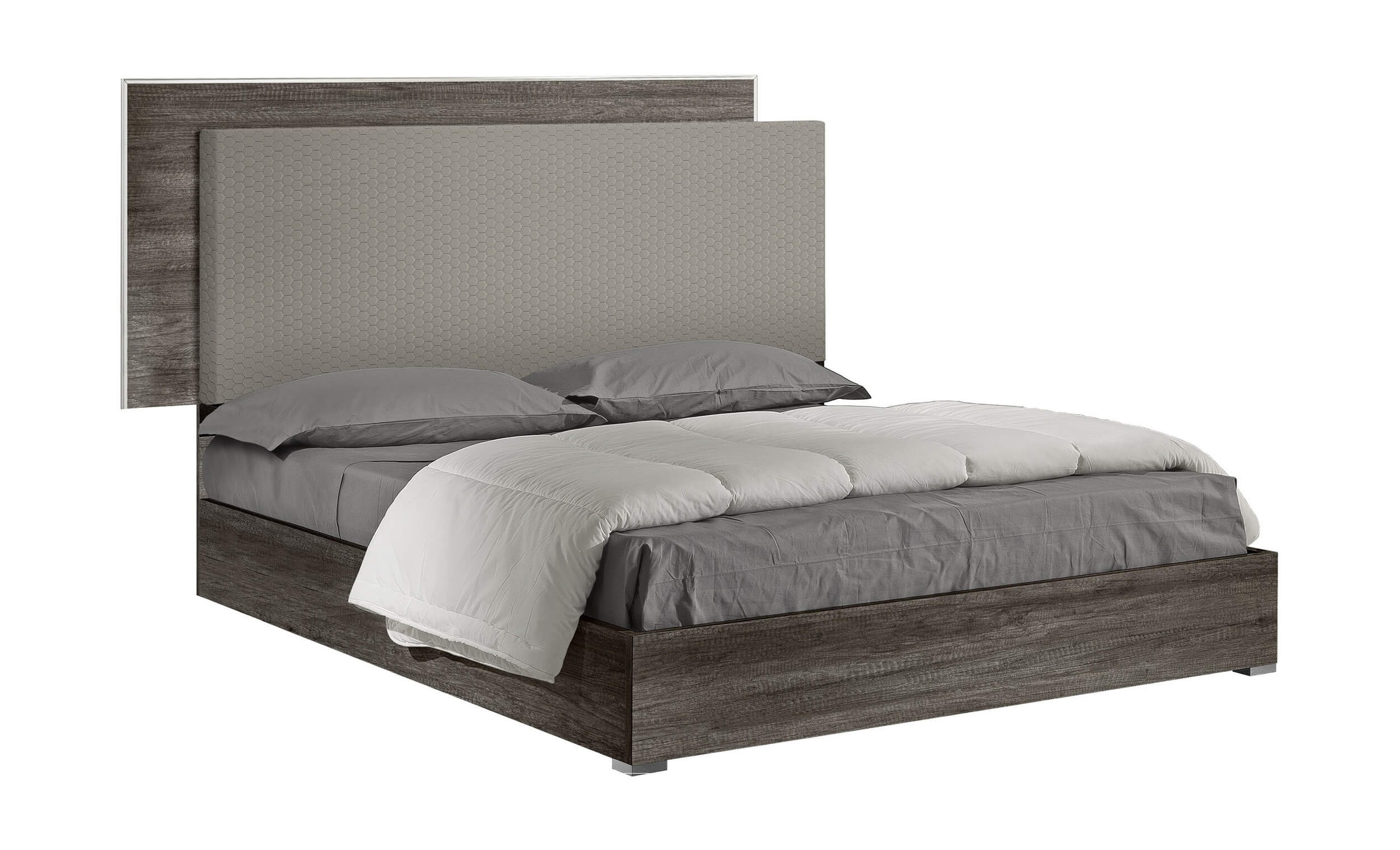 Portofino Premium Wood Veneer Bedroom Set with Velvet Headboard