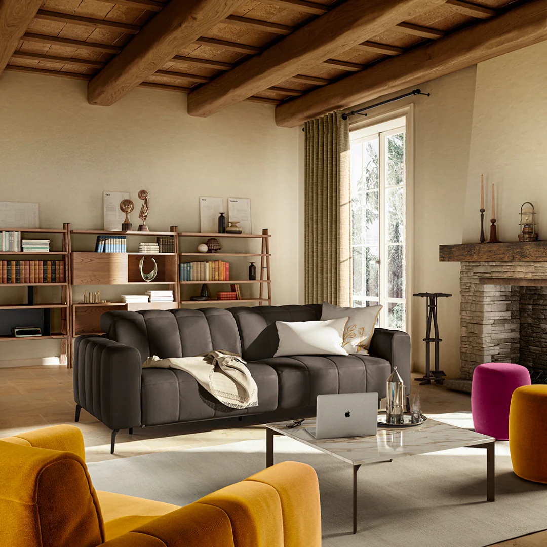 Portento Fabric/Leather Living Room Set