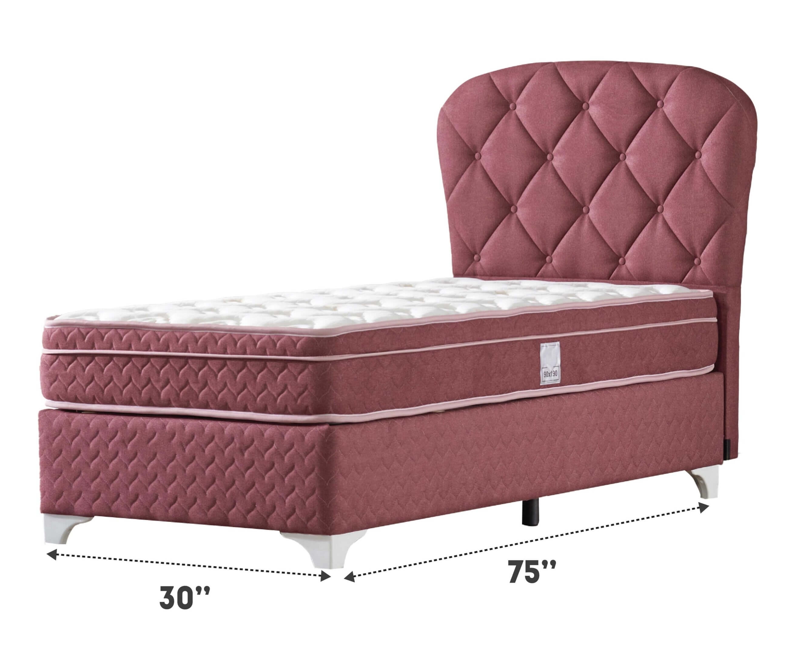Prenses Tufted Fabric Bed, Twin Size