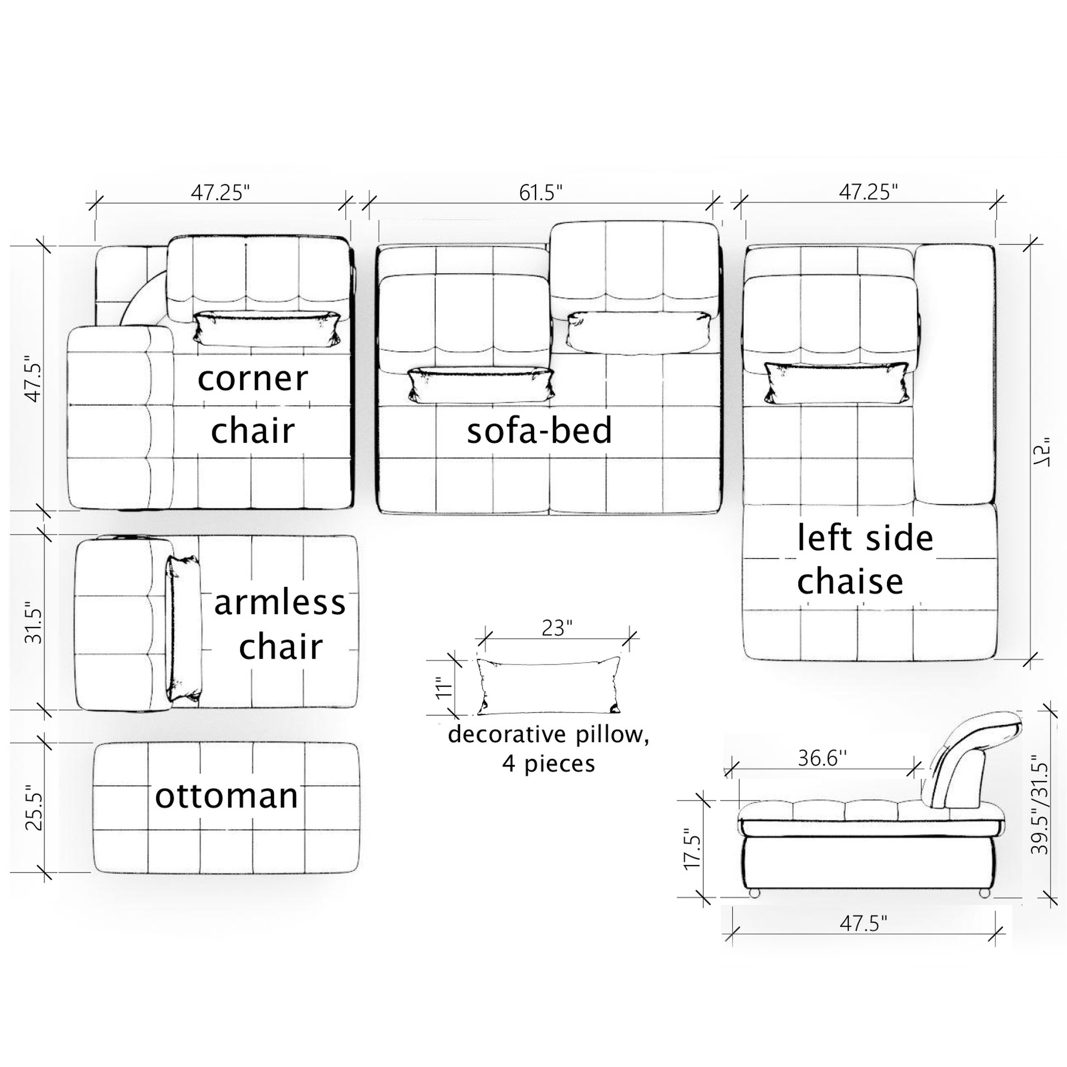 Barcelona 5-Piece Microfiber Storage Sleeper Sectional