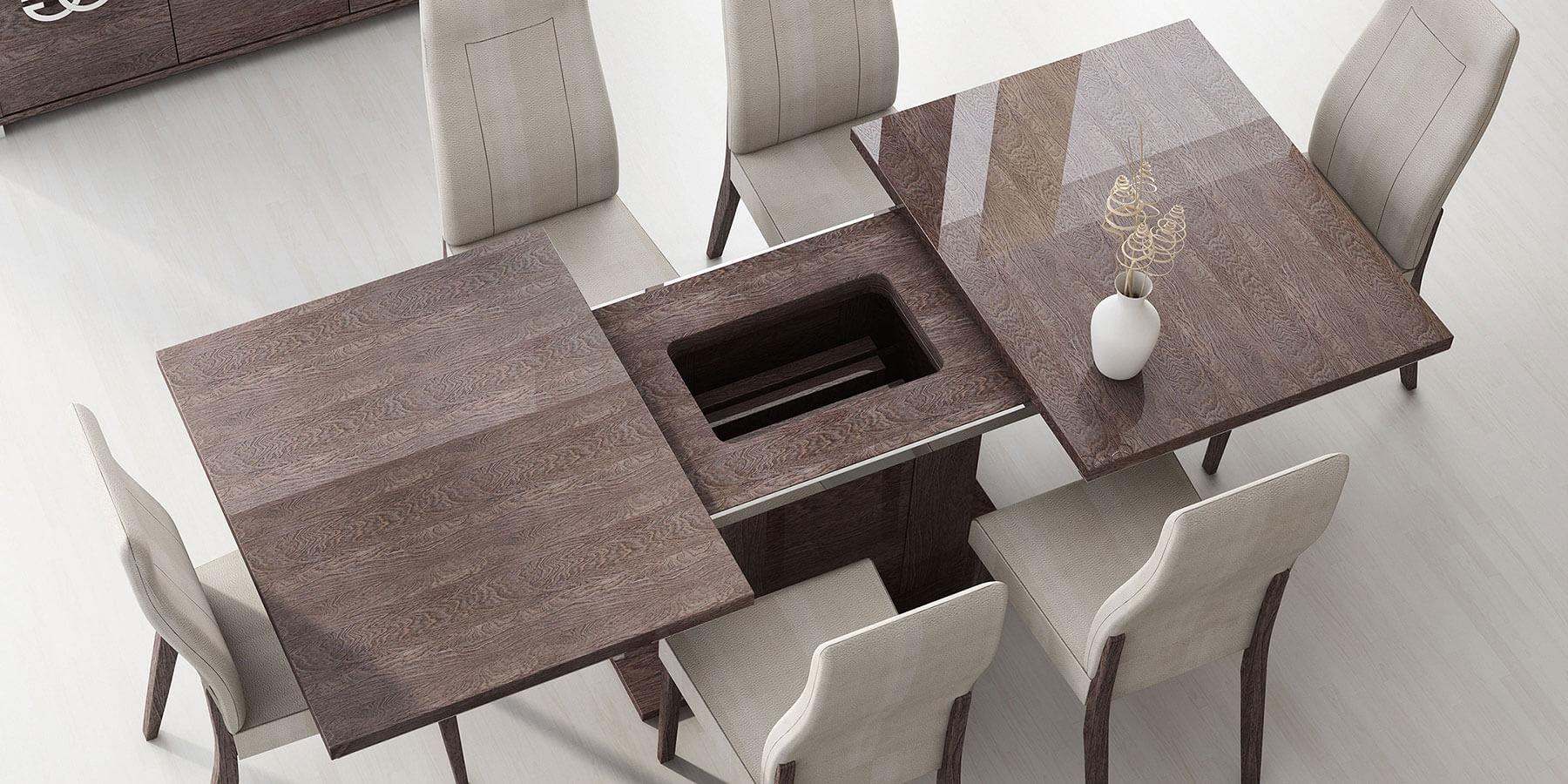 Prestige Modern Rectangular Wood Dining Table w/1 Extension by Status, Italy