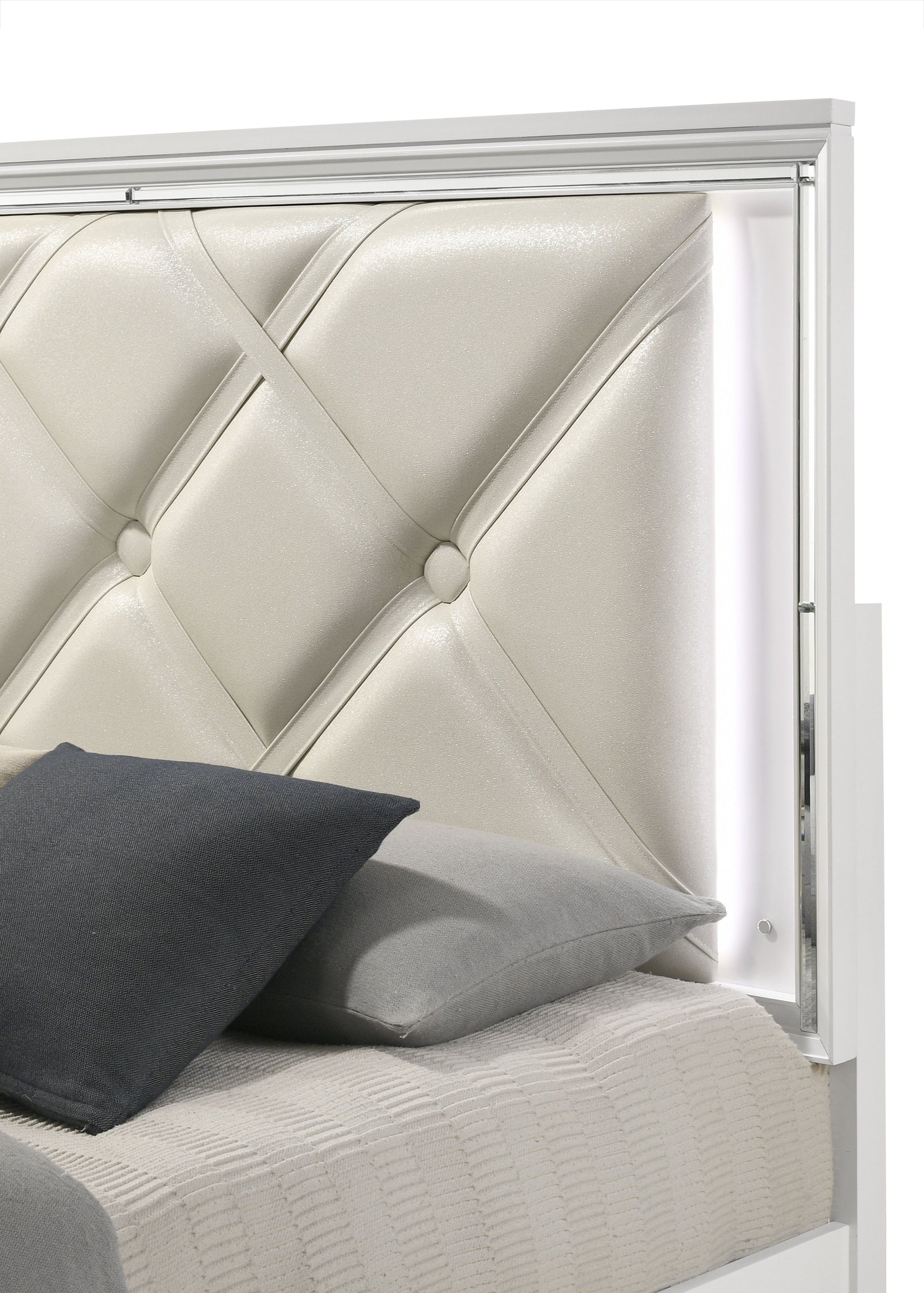 Prism Bed with Leatherette Upholstered Headboard, Storage Drawers & LED Lighting