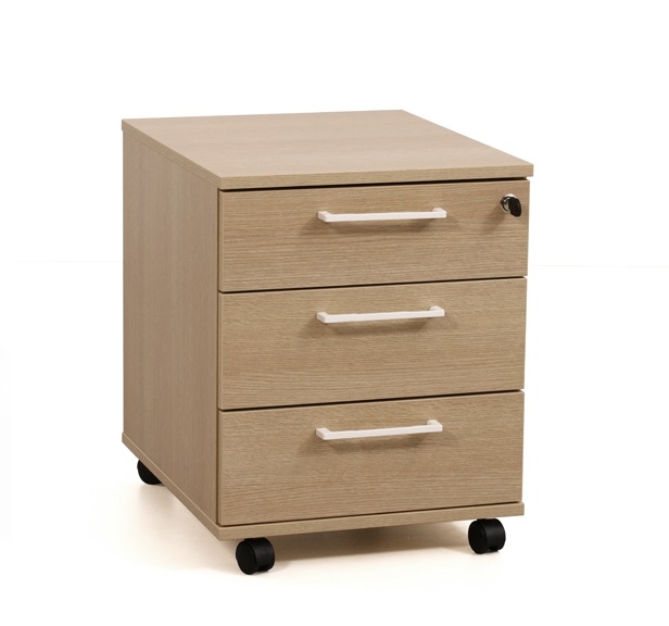 Optima Office Lockable Mobile Pedestal w/3 Foil Wrapped Drawers