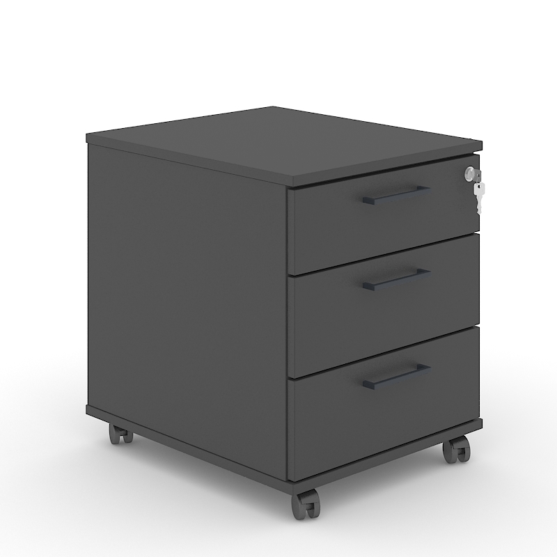 Optima Office Lockable Mobile Pedestal w/3 Foil Wrapped Drawers