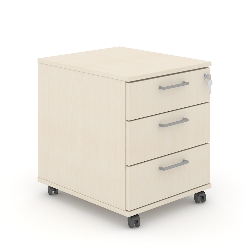 Optima Office Lockable Mobile Pedestal w/3 Foil Wrapped Drawers
