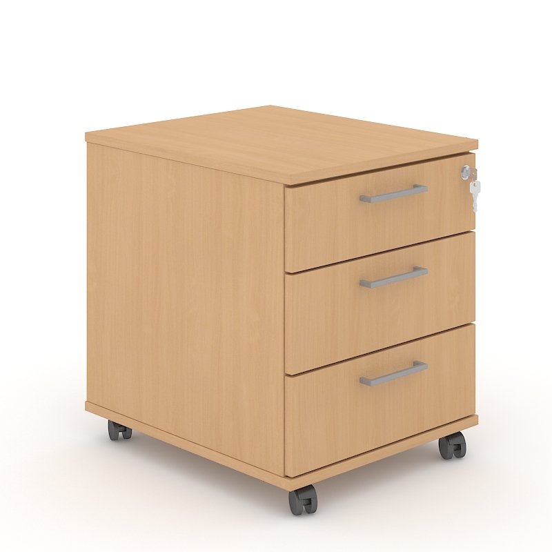 Optima Office Lockable Mobile Pedestal w/3 Foil Wrapped Drawers