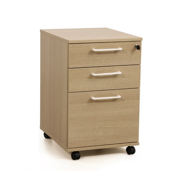 Optima Office Lockable Mobile Pedestal w/3 Foil Wrapped Drawers