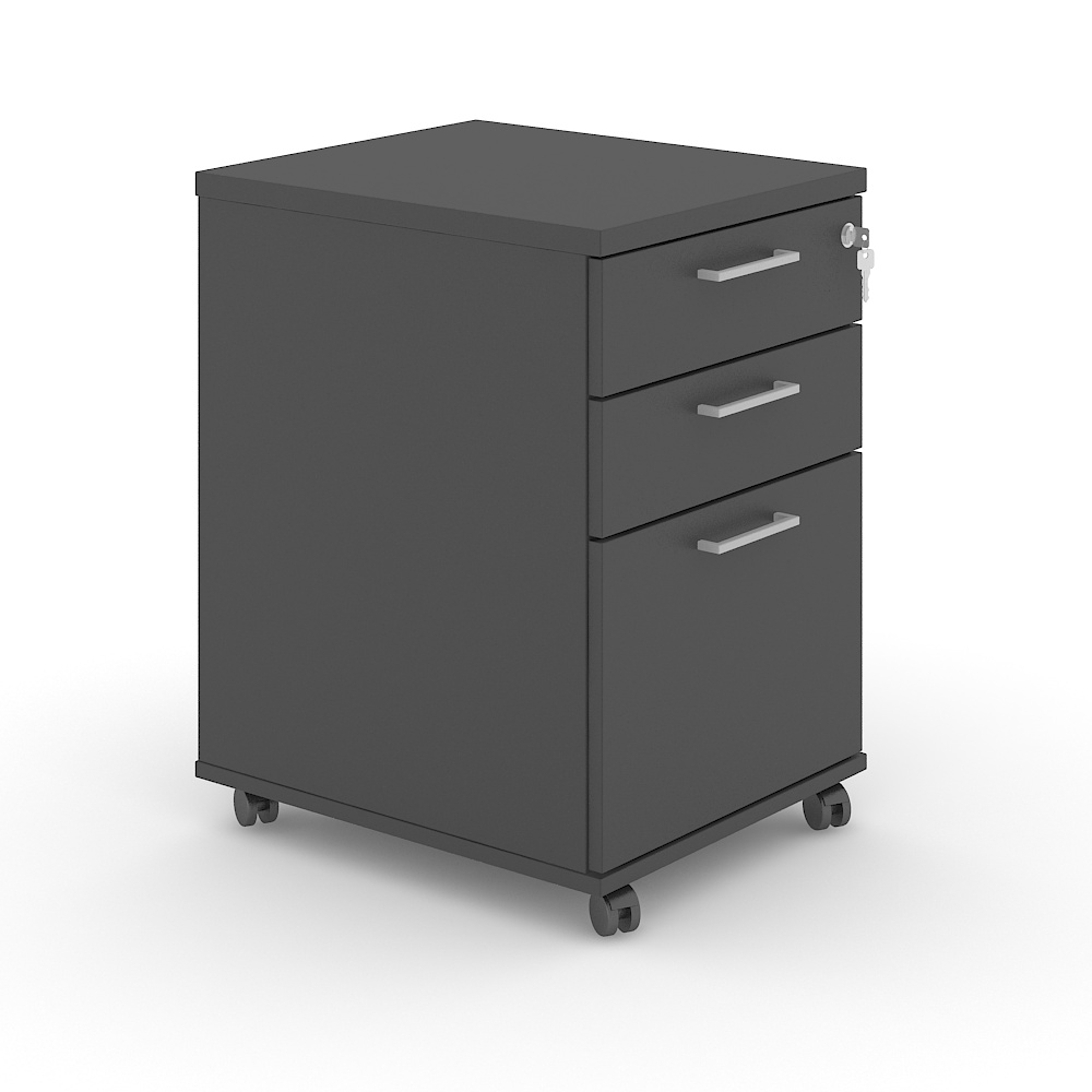 Optima Office Lockable Mobile Pedestal w/3 Foil Wrapped Drawers