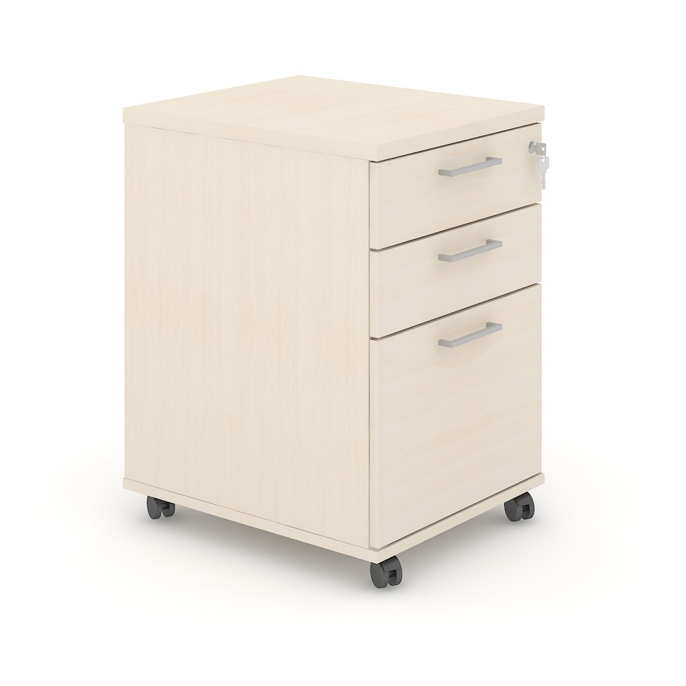 Optima Office Lockable Mobile Pedestal w/3 Foil Wrapped Drawers