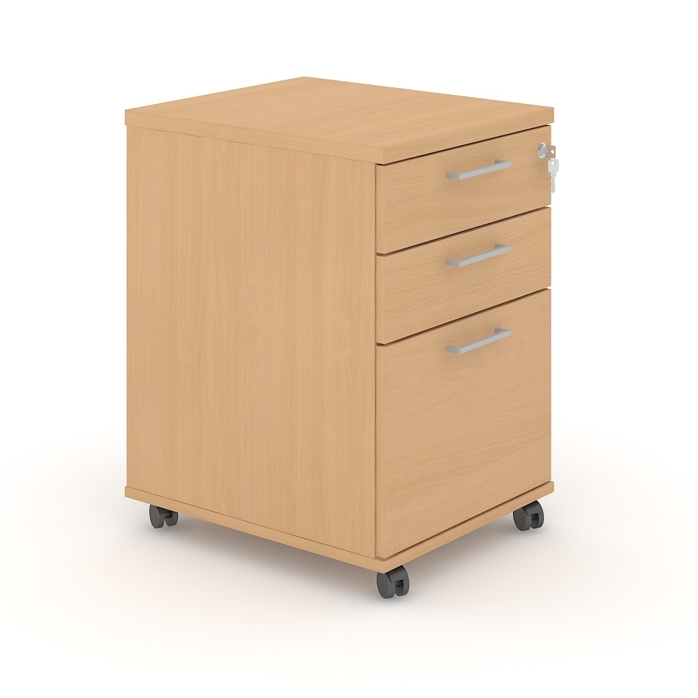 Optima Office Lockable Mobile Pedestal w/3 Foil Wrapped Drawers