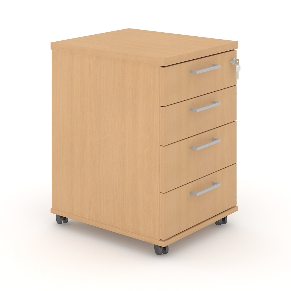 Optima Office Lockable Mobile Pedestal w/4 Foil Wrapped Drawers