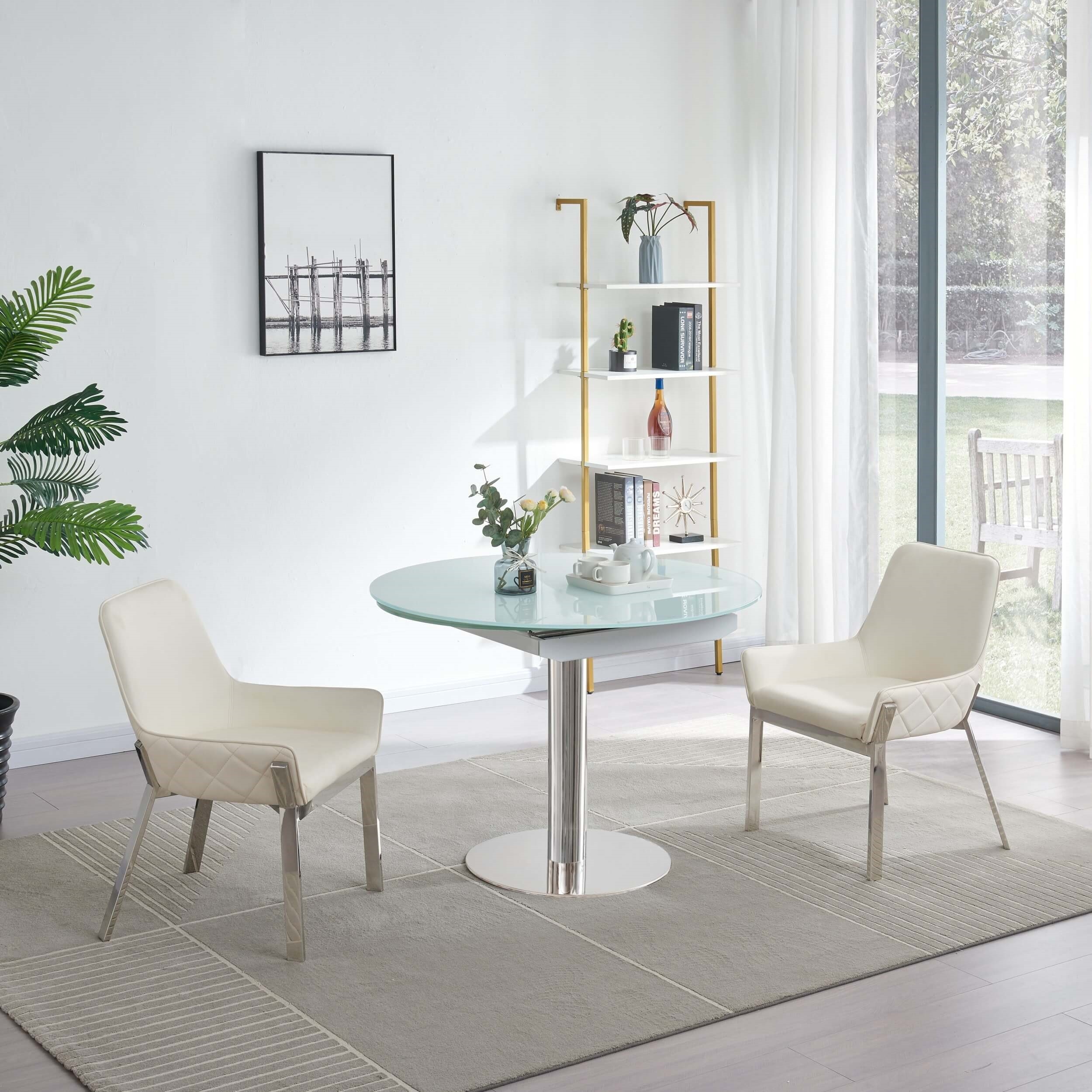 Pub Frosted Glass Extendable Dining Table