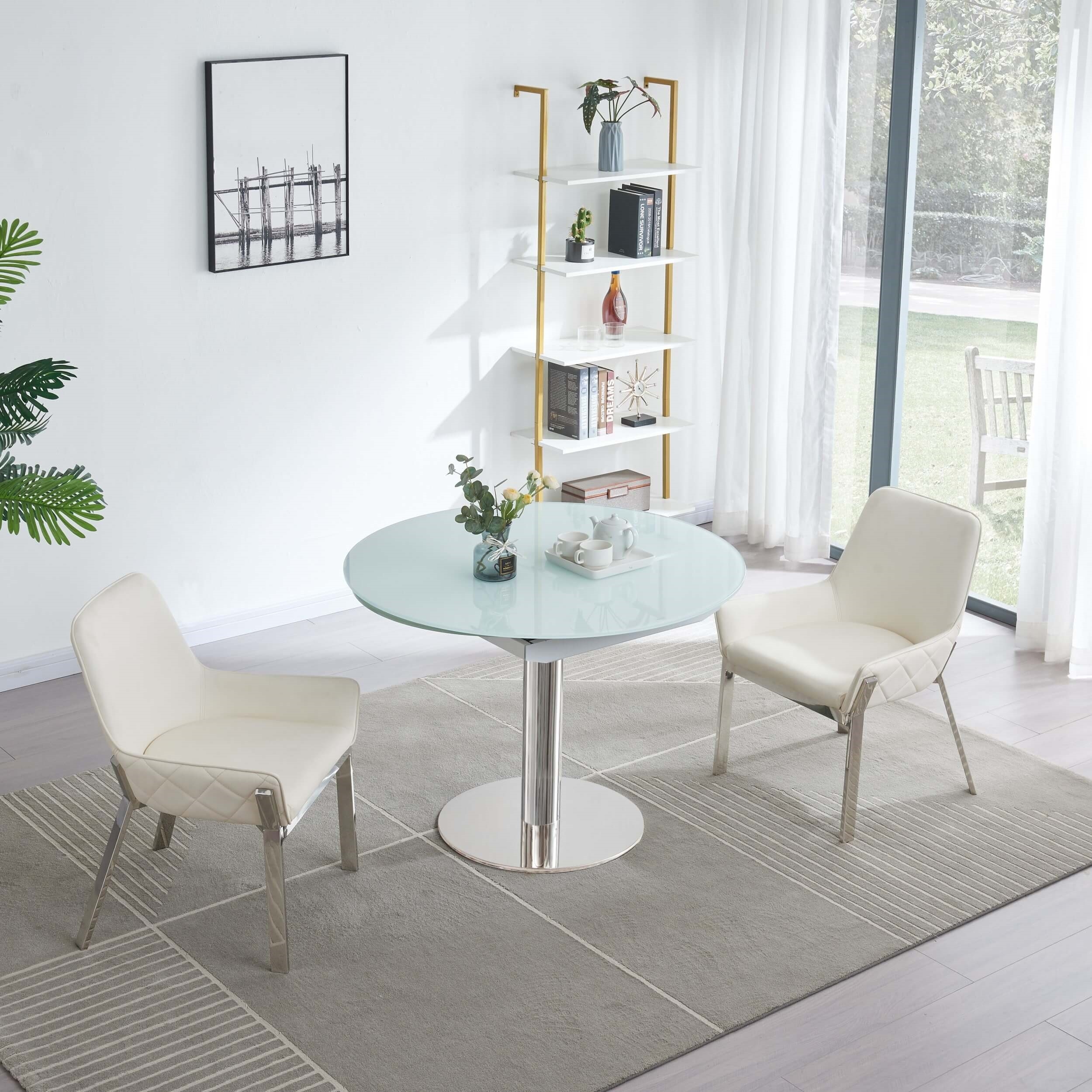 Pub Frosted Glass Extendable Dining Table